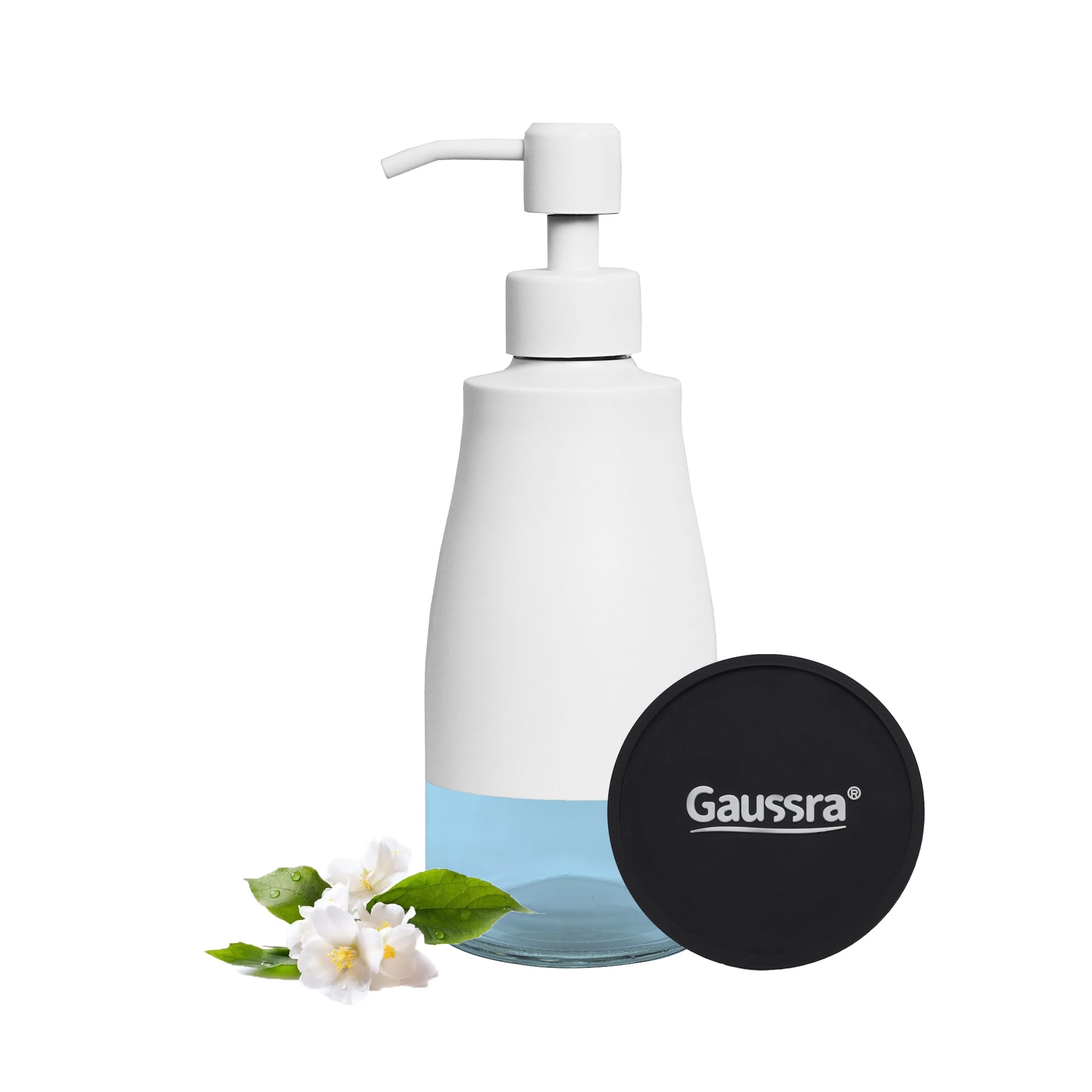 Gaussra Soap Dispenser with Coaster and Stickers, Brushed Nickel Stainless Steel Case Glass Liner Hand Pump Dispenser, Refillable Liquid Hand Soap Dispenser for Bathroom & Kitchen (11OZ / 320ML)