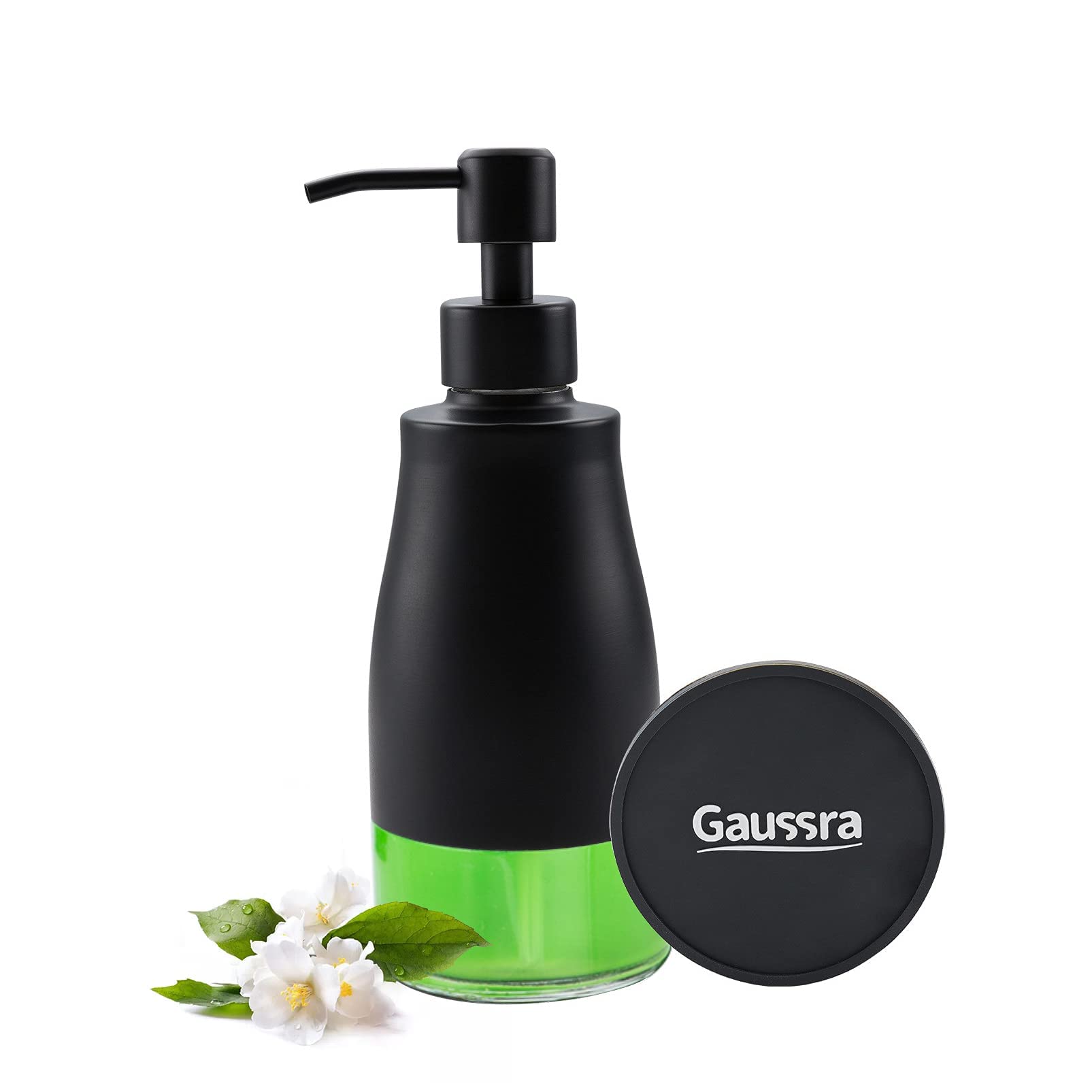 Gaussra Soap Dispenser with Coaster and Stickers, Brushed Nickel Stainless Steel Case Glass Liner Hand Pump Dispenser, Refillable Liquid Hand Soap Dispenser for Bathroom & Kitchen (11OZ / 320ML)