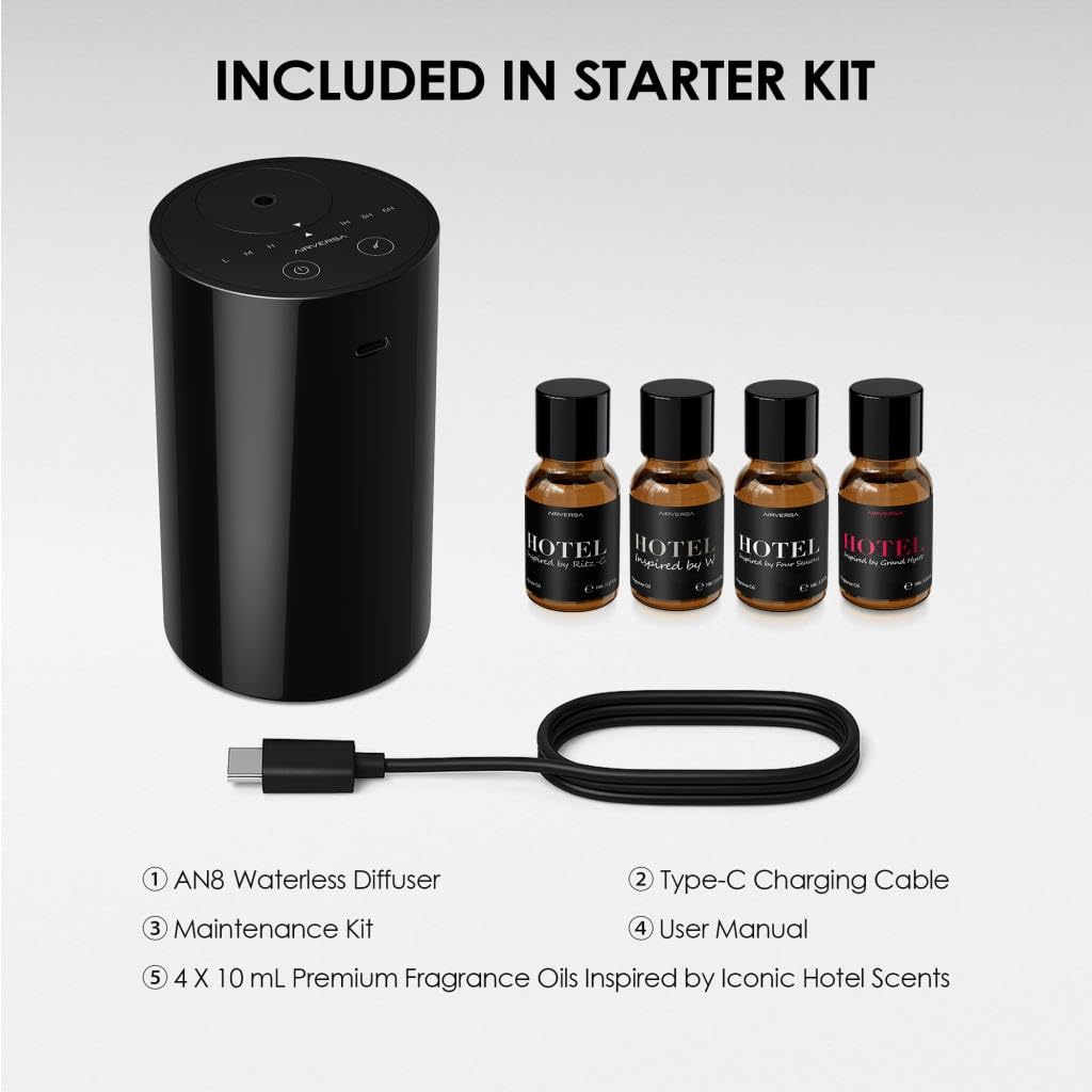 Difusor Ultrasónico de Aromaterapia Airversa - Kit Portátil + 4 Aceites Esenciales