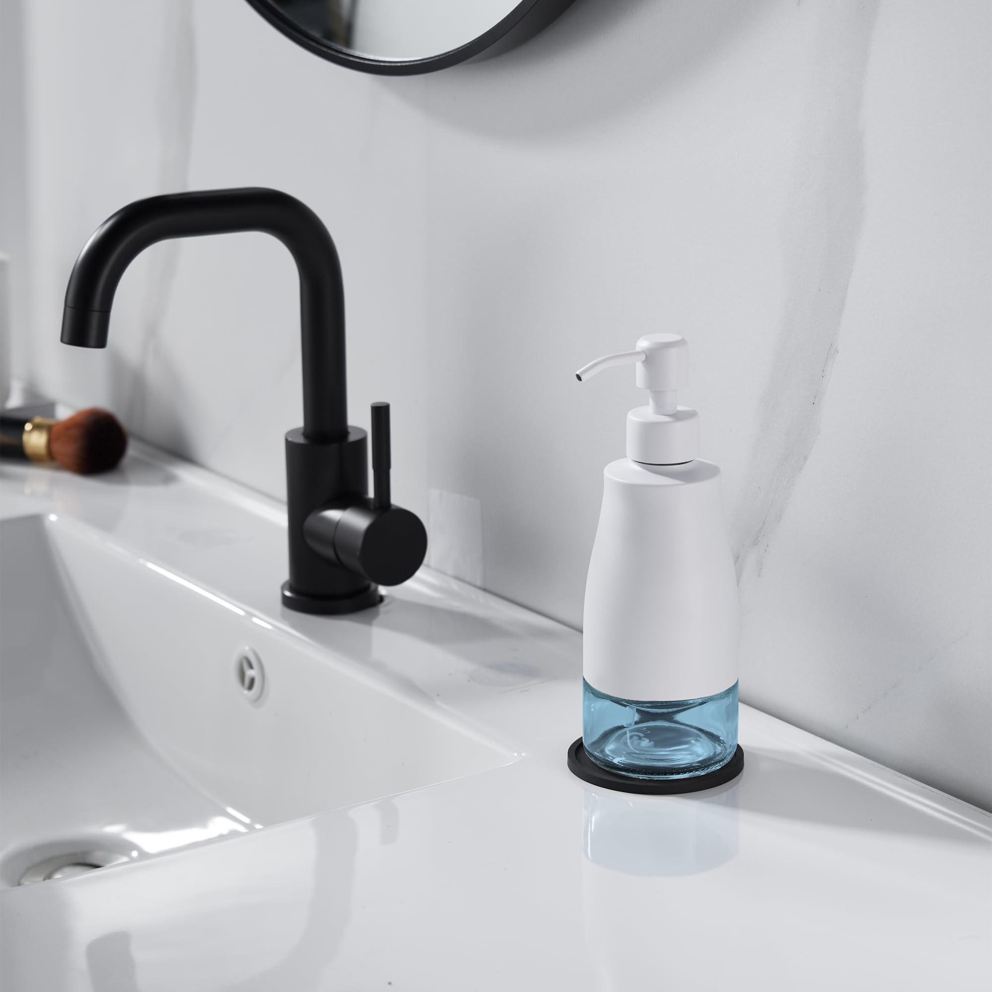 Gaussra Soap Dispenser with Coaster and Stickers, Brushed Nickel Stainless Steel Case Glass Liner Hand Pump Dispenser, Refillable Liquid Hand Soap Dispenser for Bathroom & Kitchen (11OZ / 320ML)