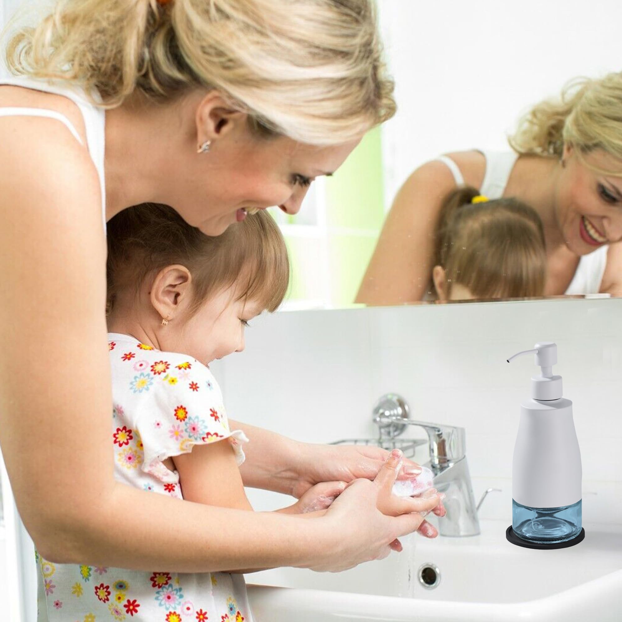 Gaussra Soap Dispenser with Coaster and Stickers, Brushed Nickel Stainless Steel Case Glass Liner Hand Pump Dispenser, Refillable Liquid Hand Soap Dispenser for Bathroom & Kitchen (11OZ / 320ML)